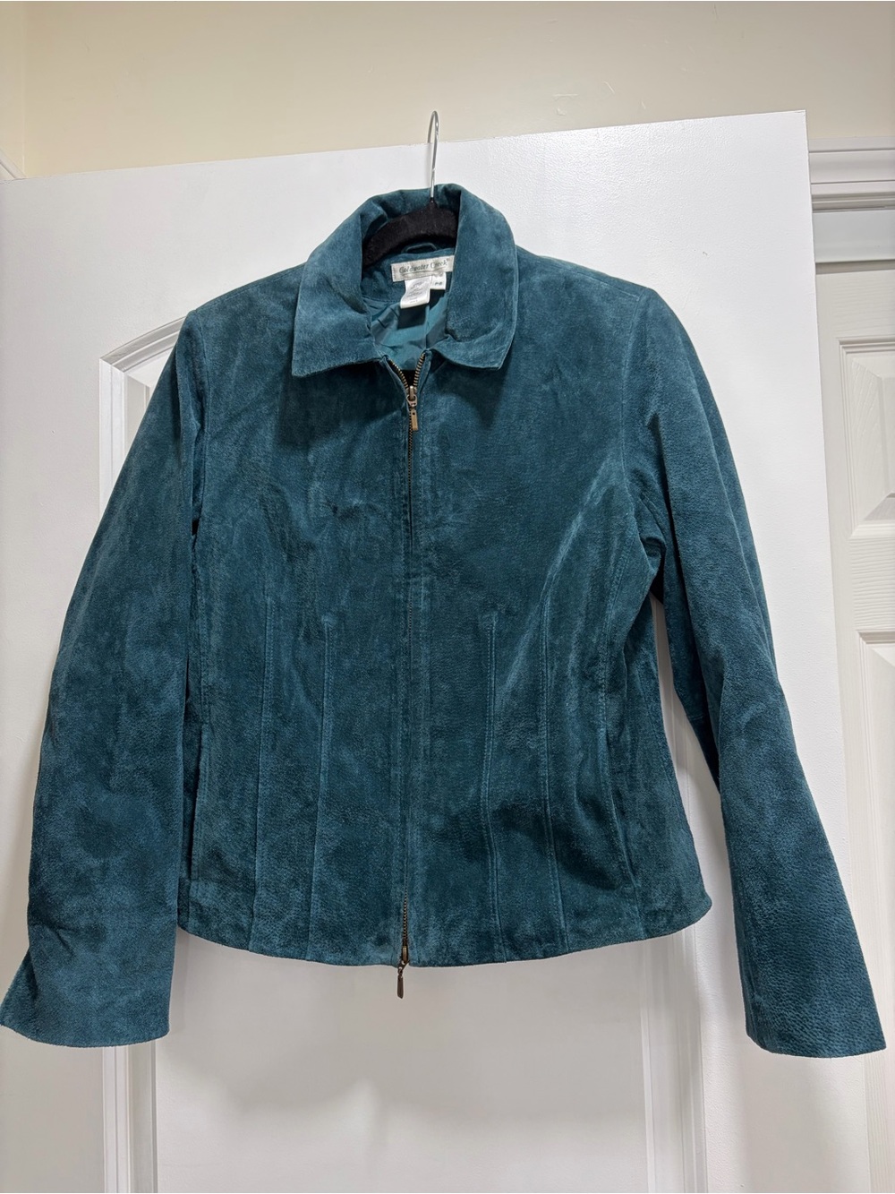 Coldwater Creek Teal Suede Leather Zip Up Jacket Y2K Petite Small PS
